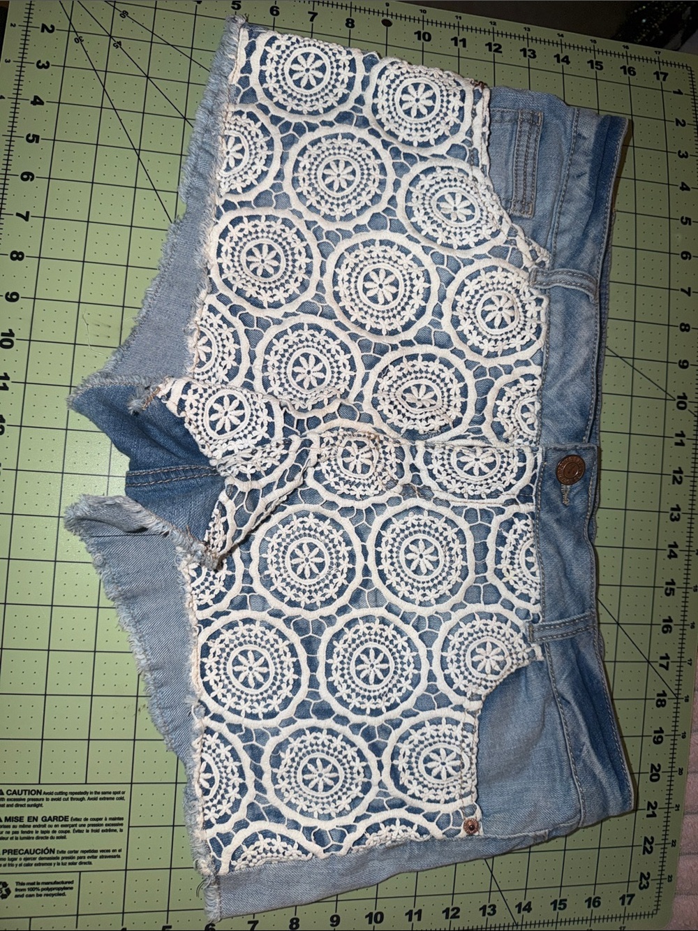 Mossimo Supply Co. Light Blue Denim Shorts with White Crochet Overlay